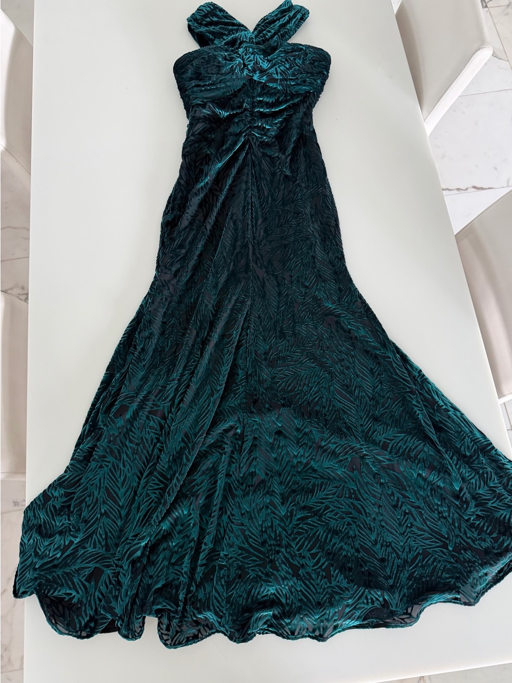 Taylor Teal off-shoulders Crisscross Evening Gown - Picture 2 of 12
